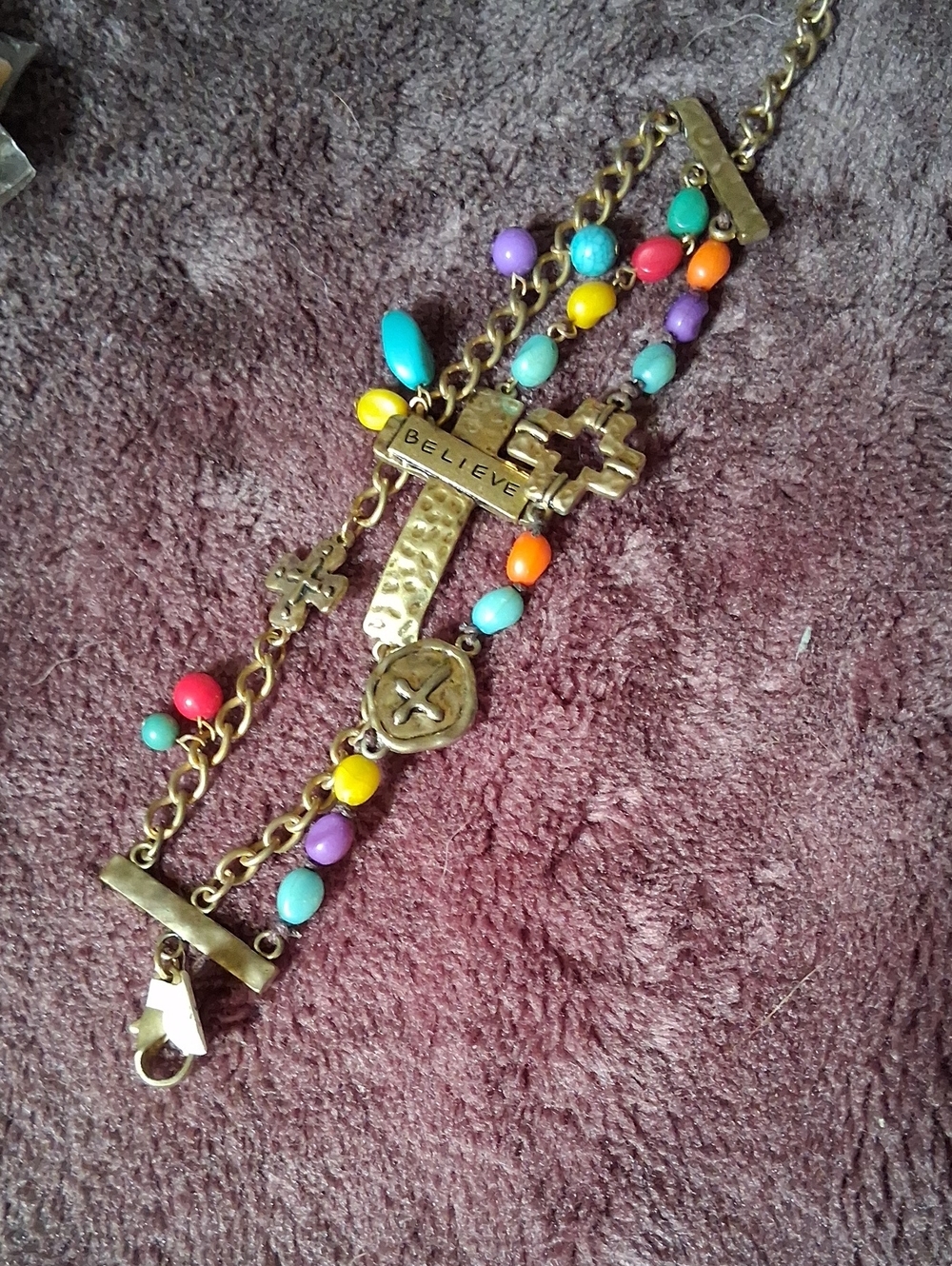 Beaded 'Believe' Cross Multi-Color Bracelet